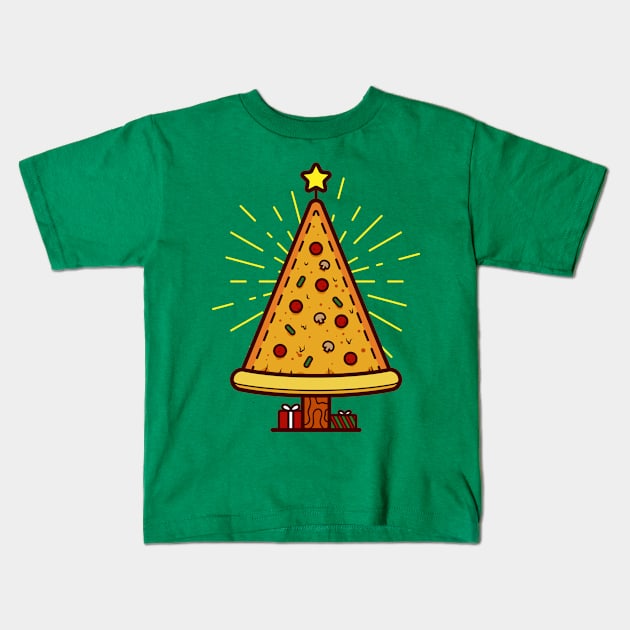 Christmas Tree Pizza Kids T-Shirt by GrayDaiser